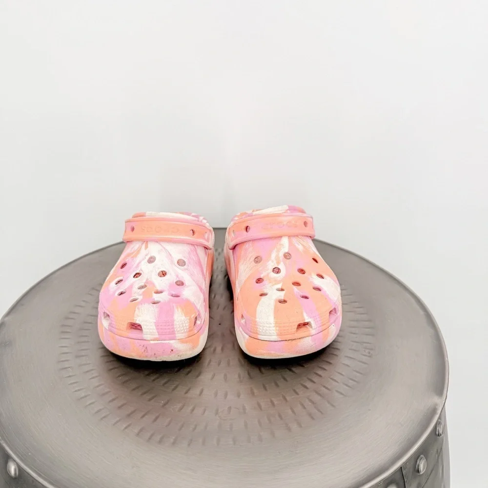 CROCS Pink and Orange Sandals with Decorative Charms